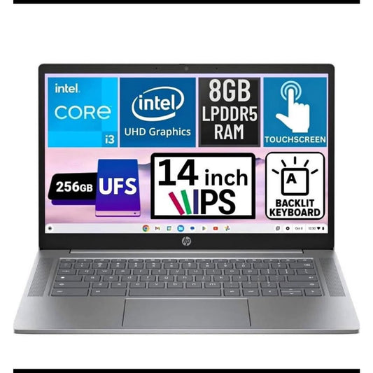 HP Chromebook Plus 14 Inch Touchscreen Laptop Full HD IPS Intel Core i3-N305 8GB LPDDR5 RAM 256GB UF
