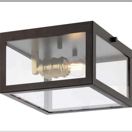 JONATHAN Y JYL9553D Eleanor 8" 1-Light Farmhouse Industrial Square Iron/Glass Case LED Flush Mount M