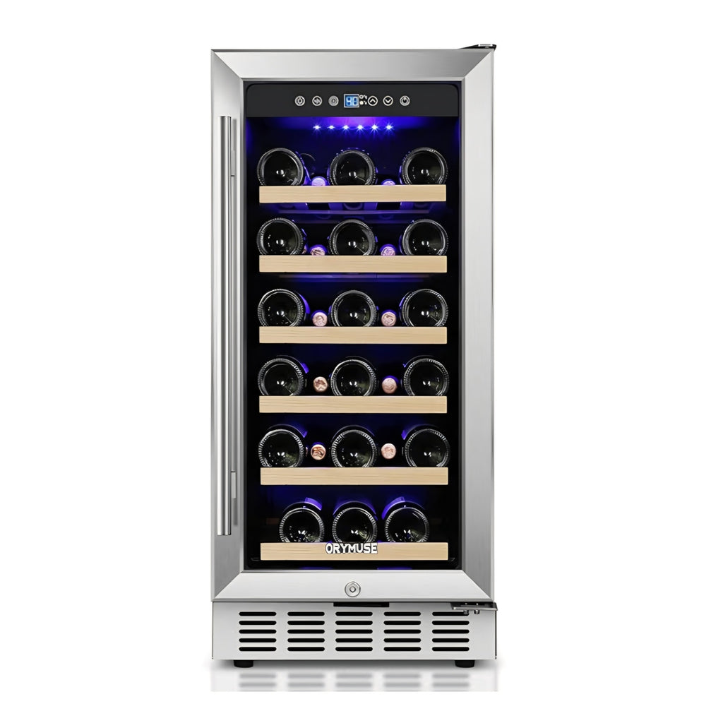 15 Inch Wine Cooler Under Counter, 30 Bottle Wine Fridge with Stainless Steel Glass Door
