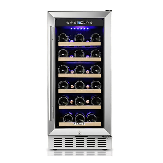15 Inch Wine Cooler Under Counter, 30 Bottle Wine Fridge with Stainless Steel Glass Door