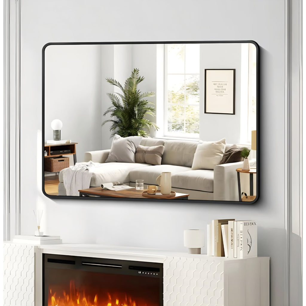 Large Bathroom Mirror 48 x 36 Inches，Black Large Wall Mirror Aluminum Frame Wall Mounted