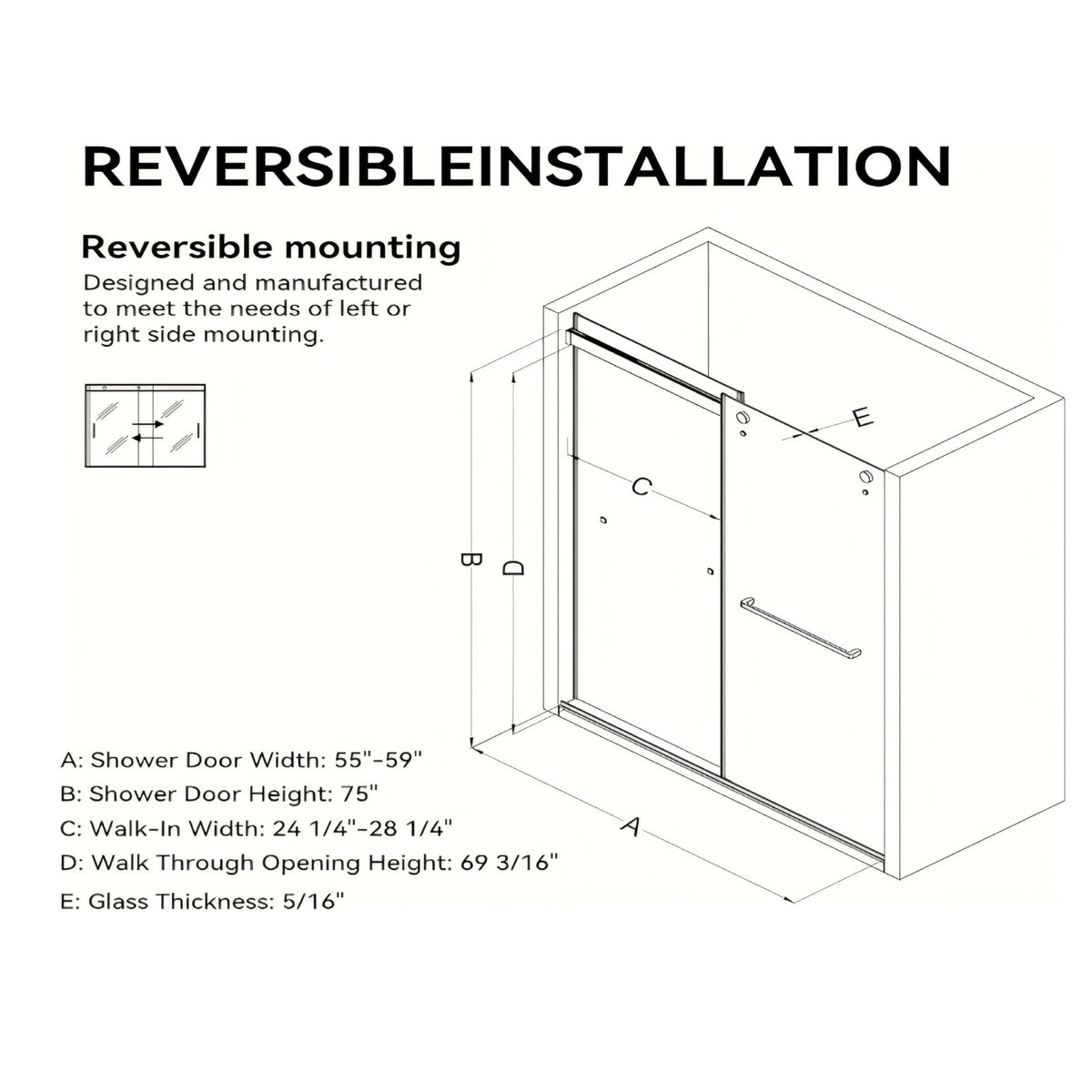 Frameless shower Door- Glass & Handles ONLY- Missing Hardware-AS-IS