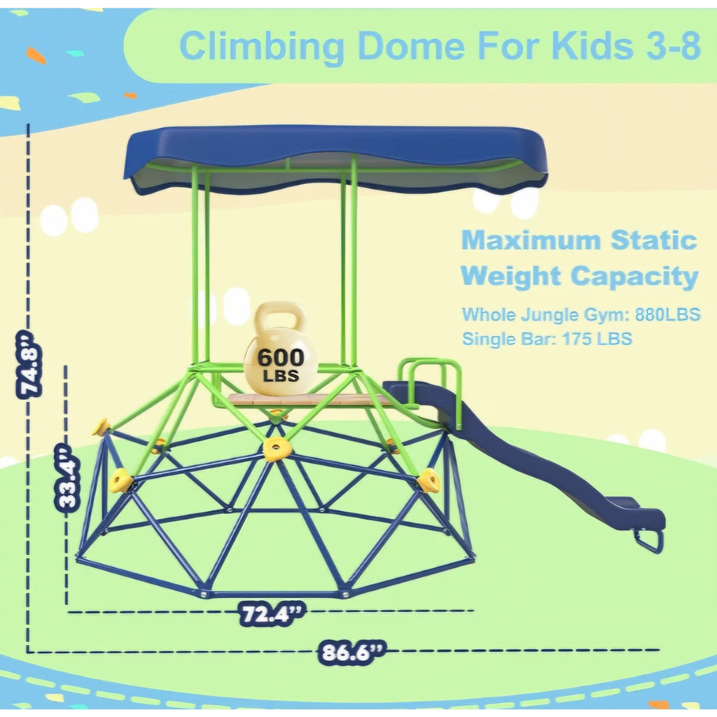 6ft Climbing Dome with Slide for Kids Ages 3-8, 600LBS Heavy Duty Outdoor Jungle Gym Play Equipment