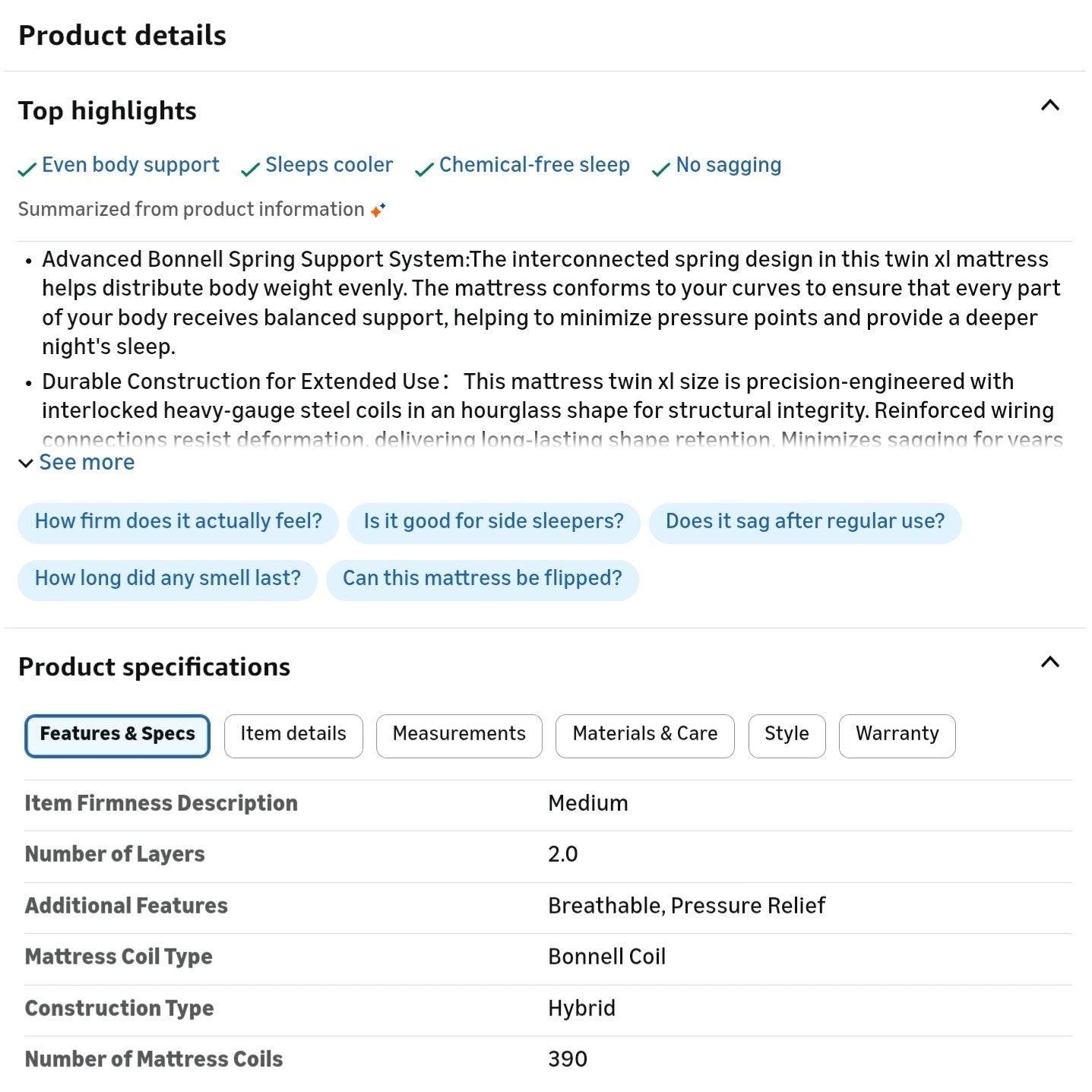 Novilla Twin XL Mattress 6 Inch,Bonnell Spring Hybrid Mattress