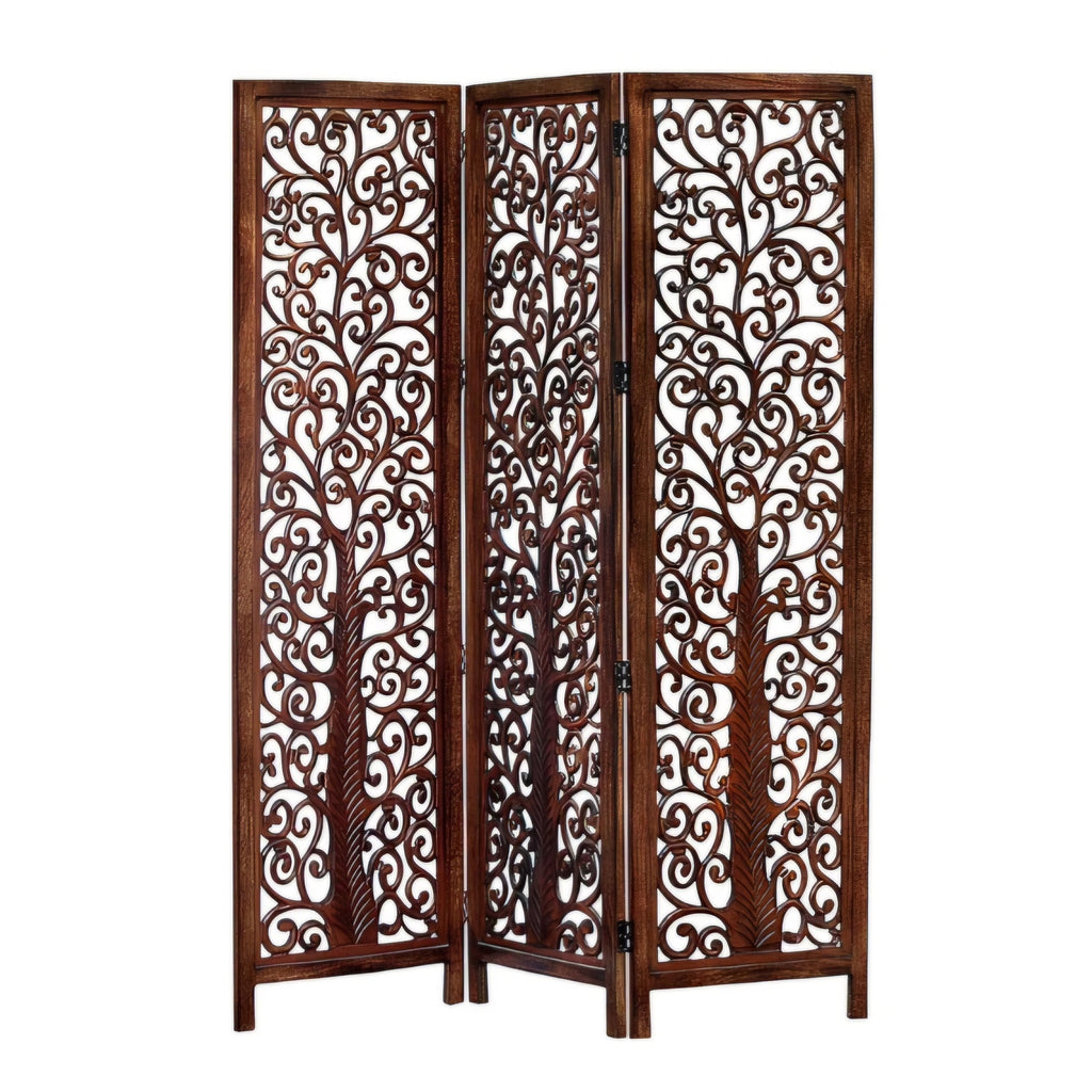 Room Divider Wood Floor Screen - Arbor Tree Antique Brown - Handcrafted 60 x 72 Three Folding Panel