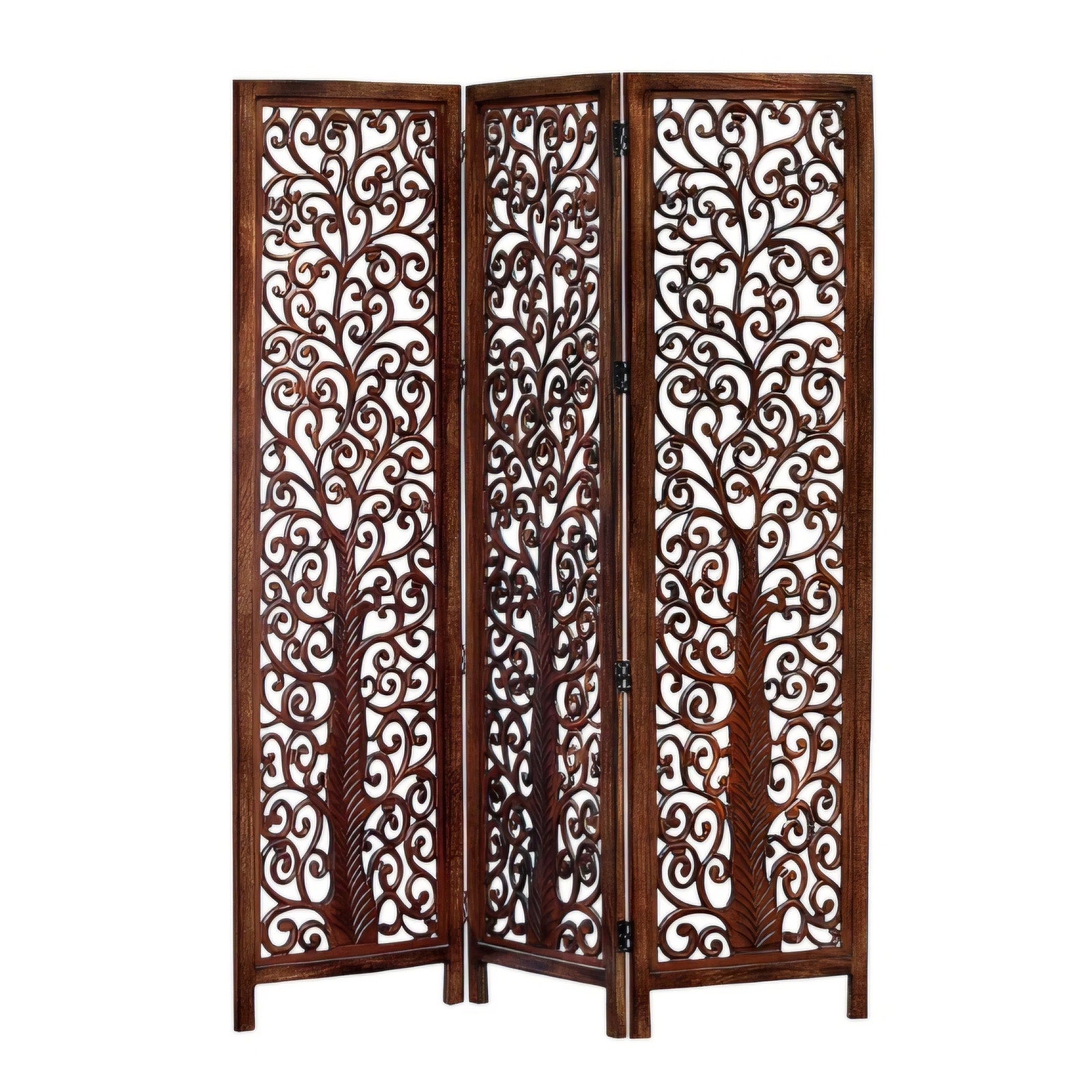 Room Divider Wood Floor Screen - Arbor Tree Antique Brown - Handcrafted 60 x 72 Three Folding Panel
