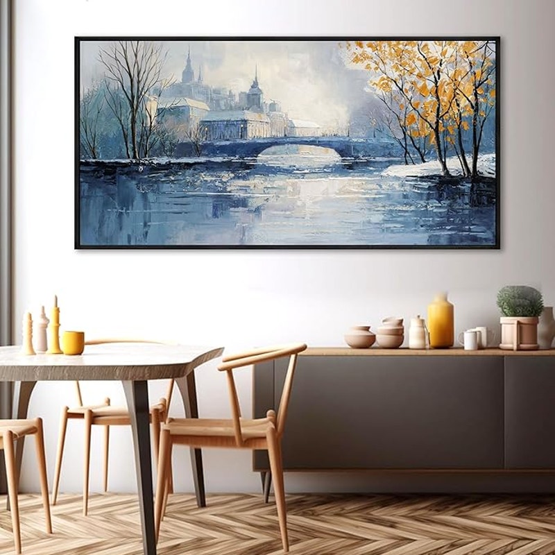 yiijeah Paintings Wall Decor - Wall Frames, Abstract Canvas Wall Art Blue and White, 58"L x 29"W.