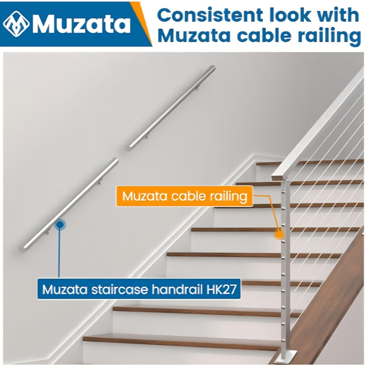 Muzata 5Ft Pre-drilled Stair Handrail 2" OD Round Brushed Wall Mounted Handrail 5 ft