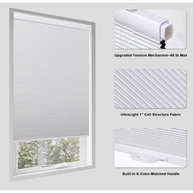 Cellular Shades for Indoor Windows, White,64" W x 64" H Thermal Insulating & Noise Reducing