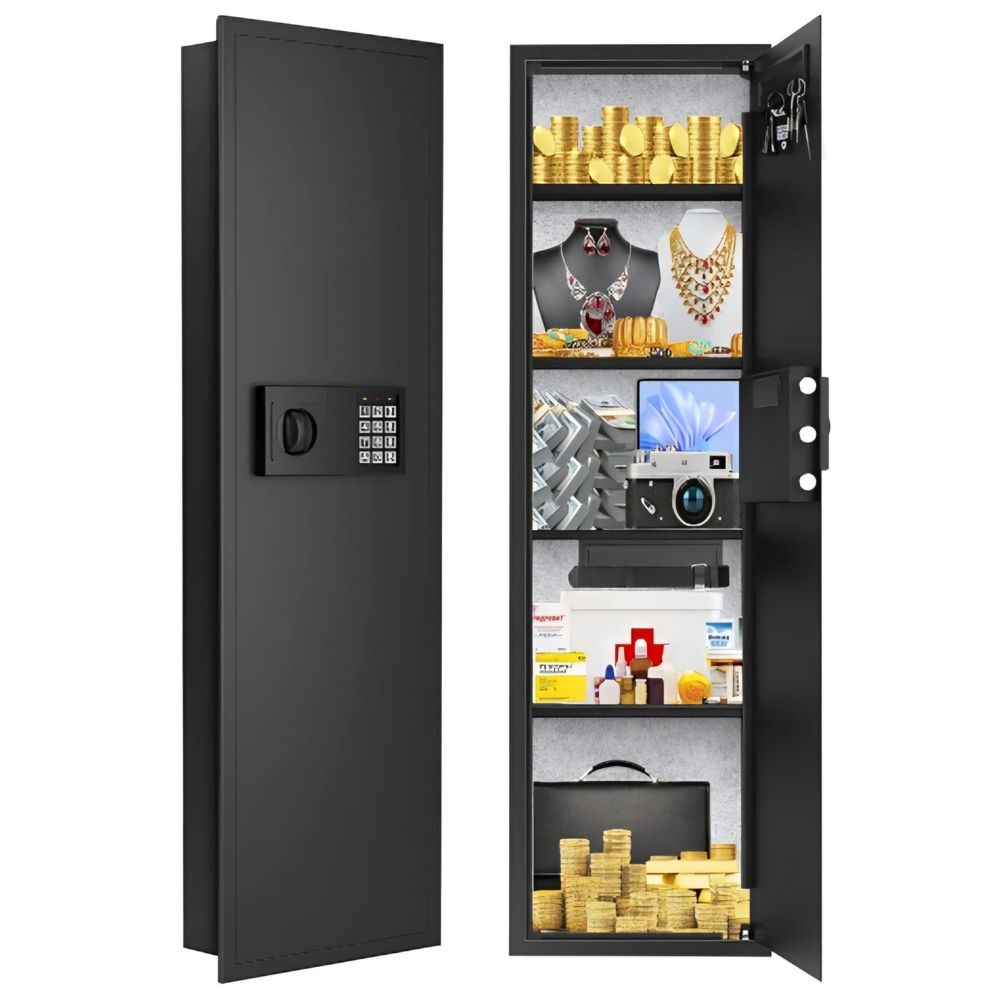 51.18" Tall Wall Safes Between the Studs 16" Centers, Heavy Duty Combination Lock in Wall Safe