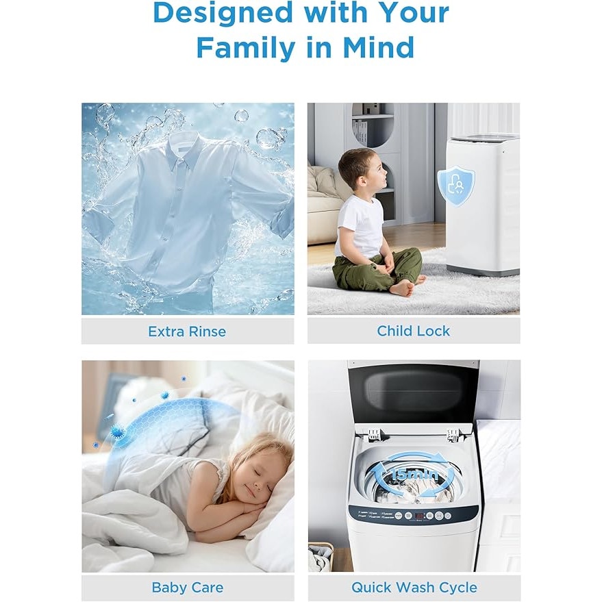Midea Mobile Waschmaschine, 0,9 cu. ft., 6 Programme, Trommelreinigung, Kurzprogramm, Edelstahltrommel, Weiß