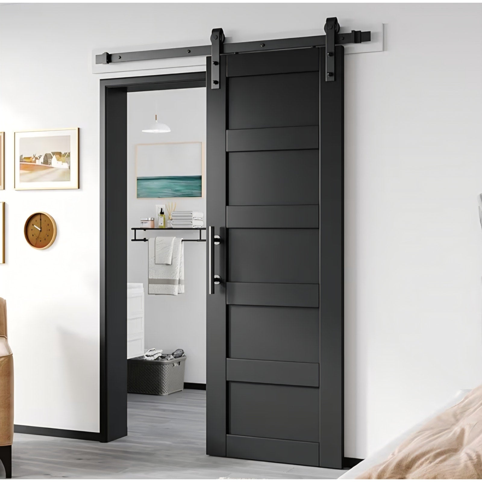 Black Sliding Barn Door with Hardware& hanlde kit, Pre-Assembled Doors