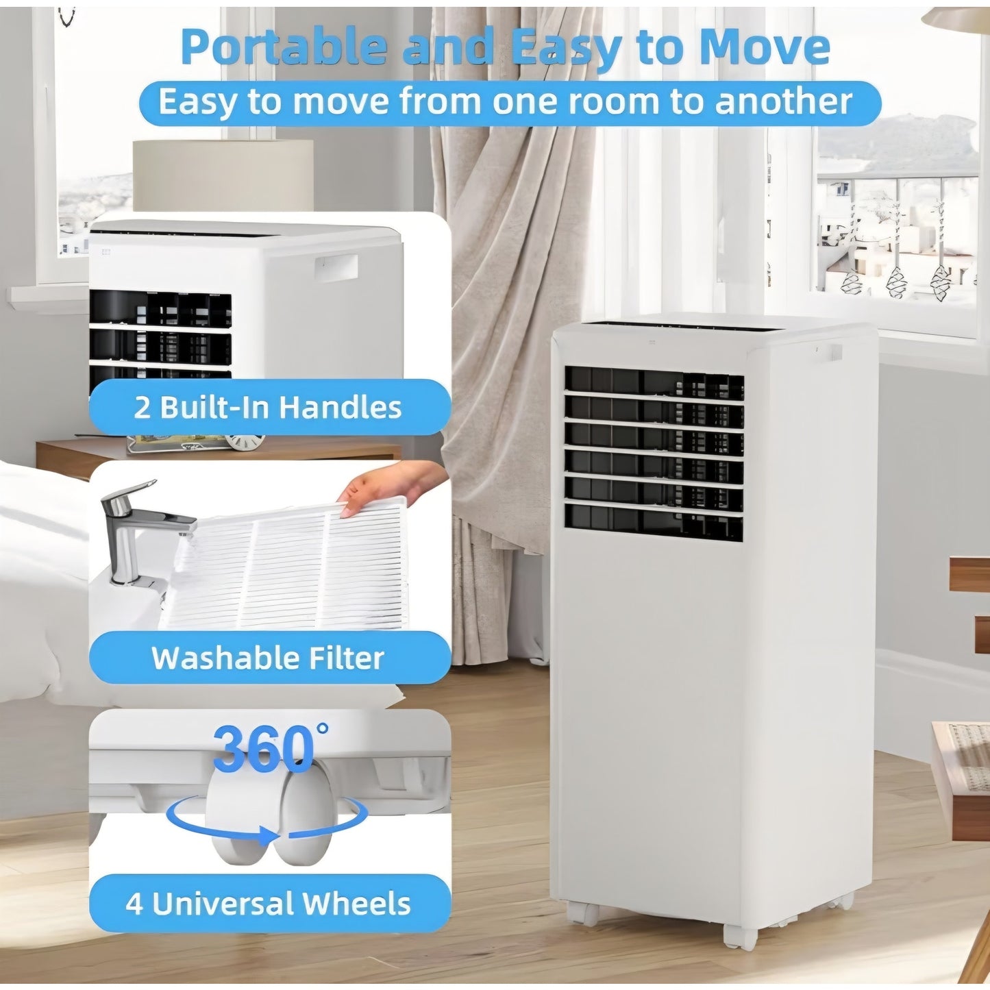 8000 BTU Portable Air Conditioner, Quiet AC Unit for Bedroom w/Remote Control & 24H Timer