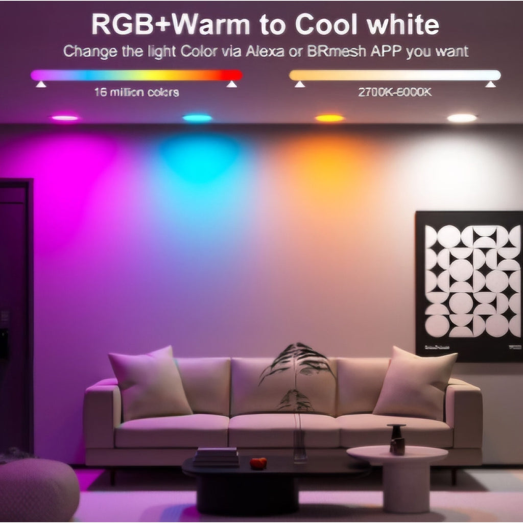 Recessed Lighting 6 Inch RGBCW Color Changing Smart Recessed Ceiling Lights 16W 1350LM LED