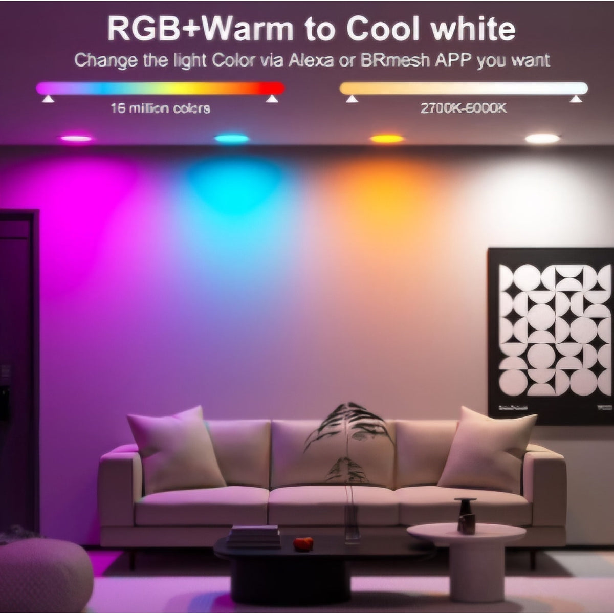 Recessed Lighting 6 Inch RGBCW Color Changing Smart Recessed Ceiling Lights 16W 1350LM LED
