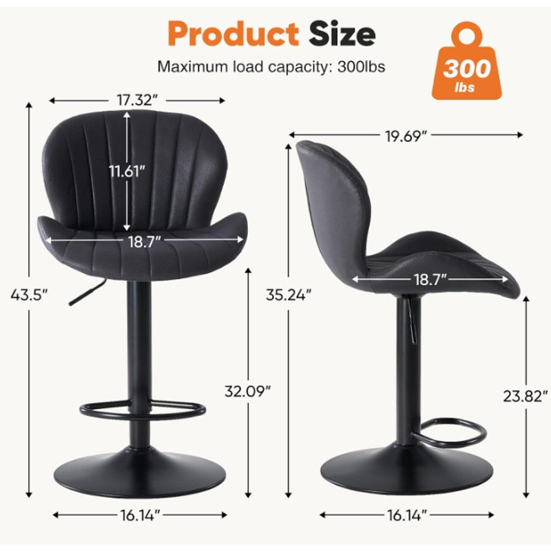 Sweetcrispy Bar Stools Set of 2, Swivel Adjustable Height Fabric Bar Chair Barstools Counter Height