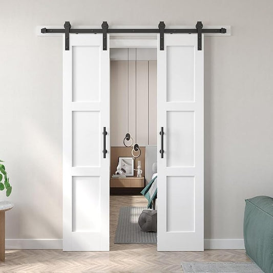 Fredbeck Double 18x84 inch White Barn Door with 6.6FT B, Hardware Kit Included, 36inch barn Door
