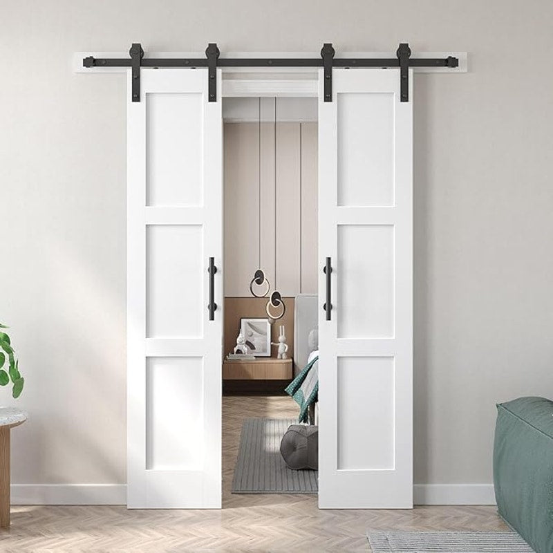 Fredbeck Double 18x84 inch White Barn Door with 6.6FT B, Hardware Kit Included, 36inch barn Door