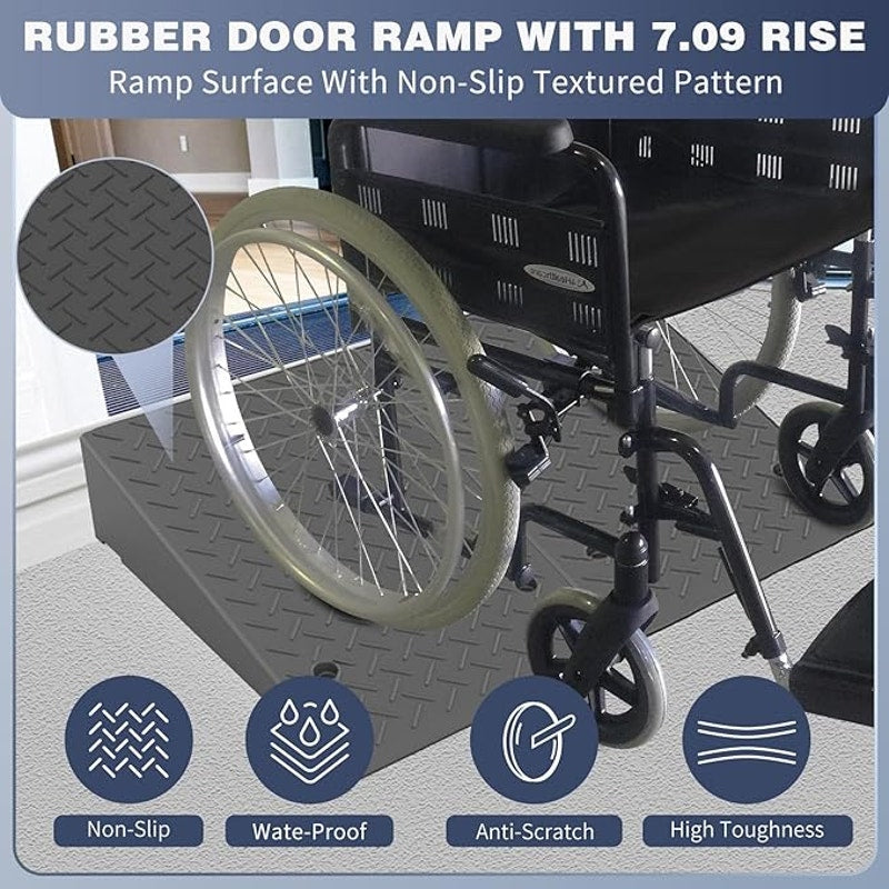 Rubber Threshold Ramp 7.09 Inch Rise, Wheelchair Door Ramp, Non-Slip Surface, 2PCS, 2200LBs Loading