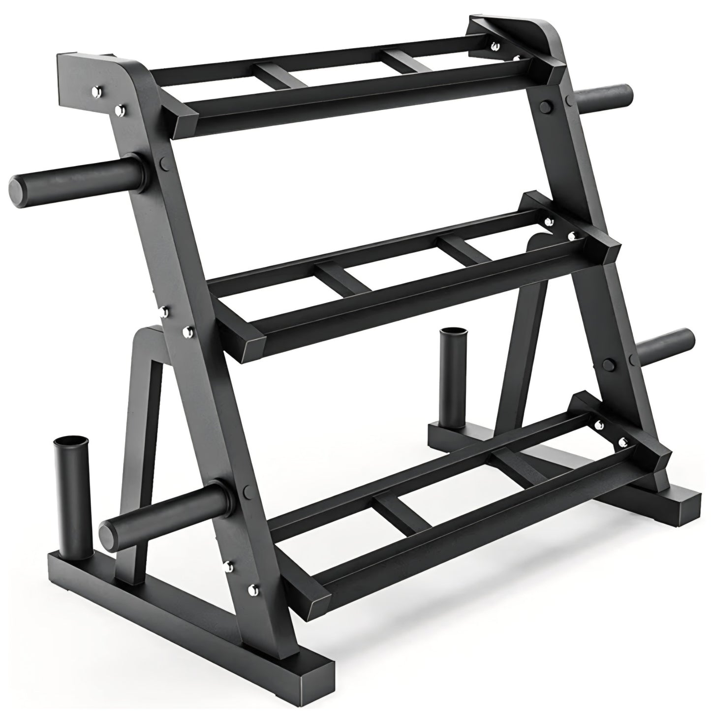 3-Tier Dumbbell Storage Rack with 2 Barbell Holders and 4 Weight Plate Pegs, Featuring 2-Tier Dumb