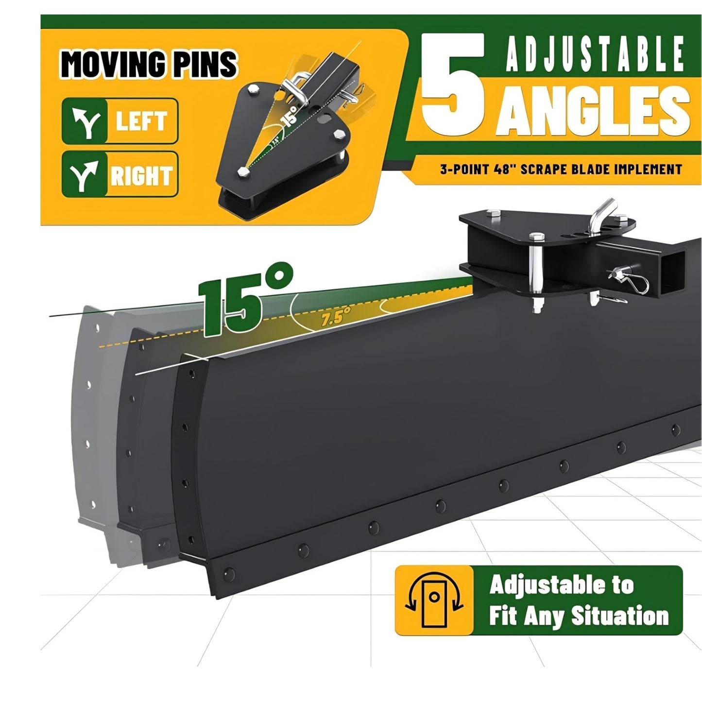 3-Point 48" Scrape Blade Implement 2 Inch Receiver ATV UTV Lawn Garden Tractors w/5