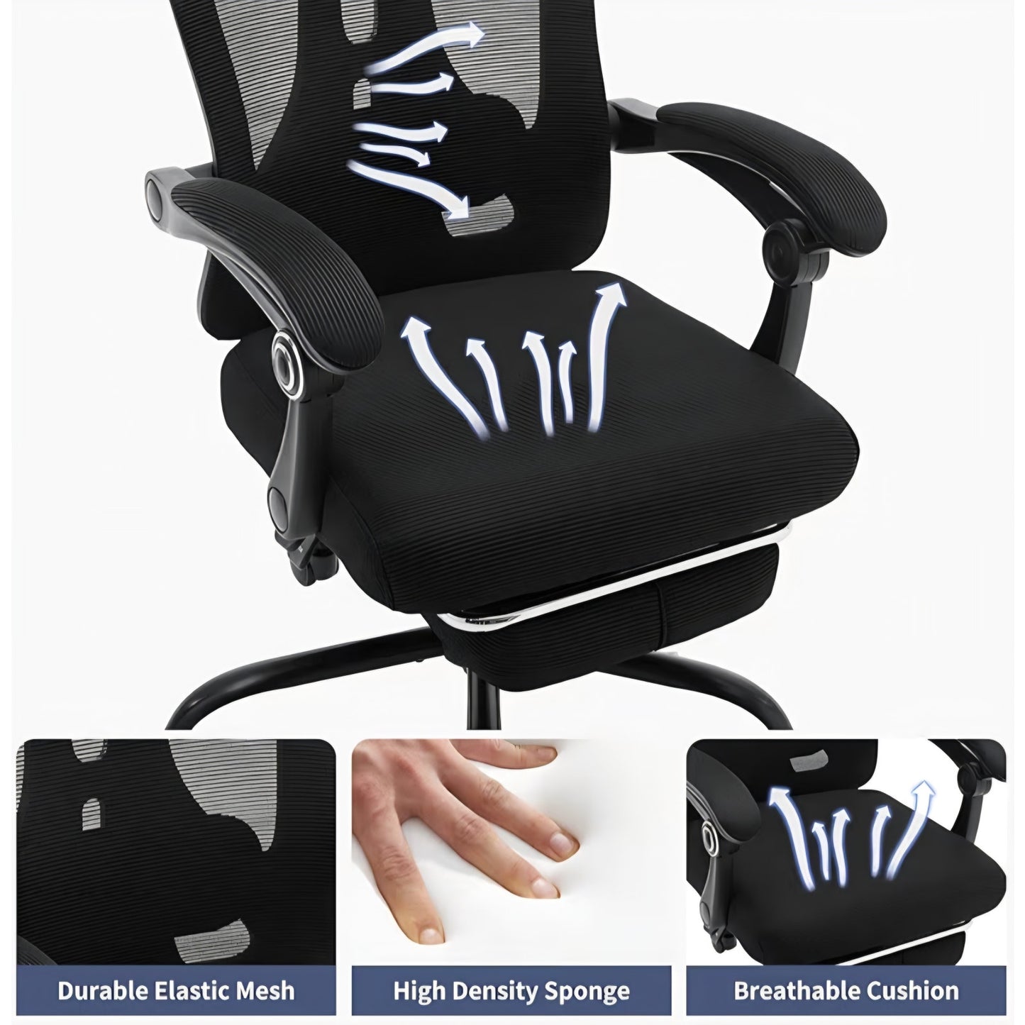 Ergonomic High-Back Office Chair with Footrest and Headrest, Mesh Desk Chair with Adjustable Lumbar