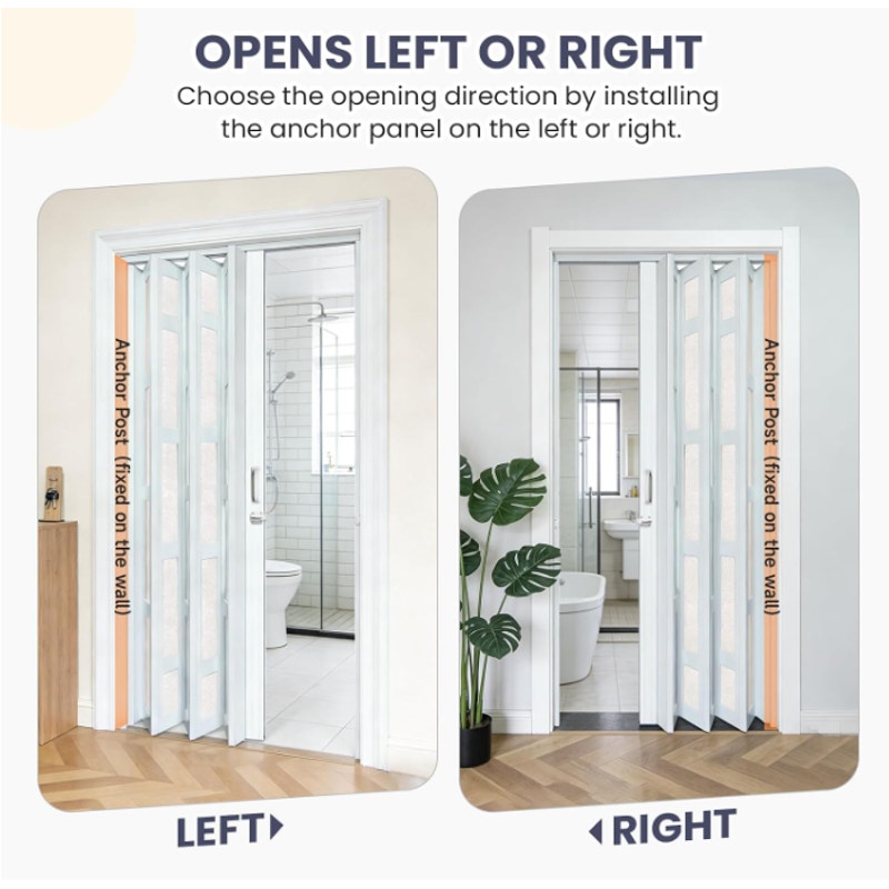 DIYHD 36X96in Frosted Glass PVC Folding Accordion Door with Latch