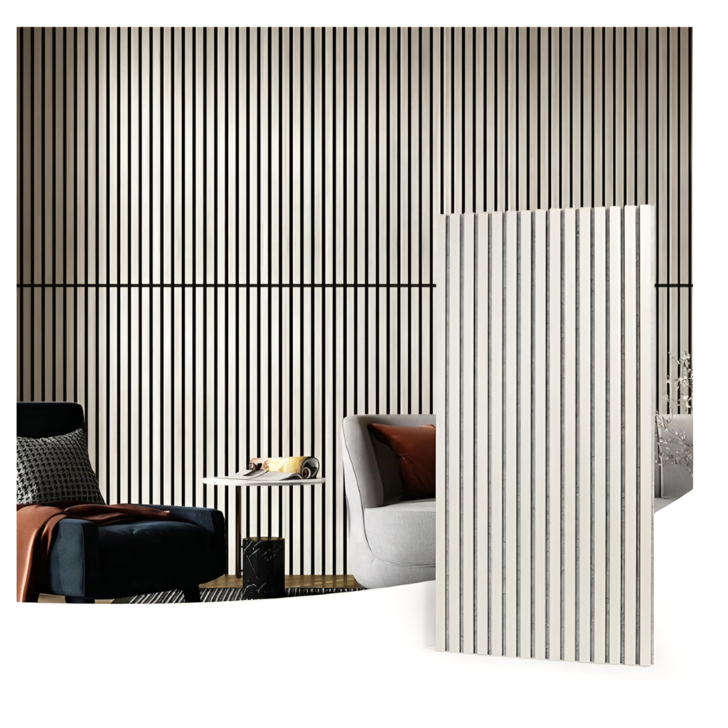 Art3d 2 Wood Slat Acoustic Panels for Wall and Ceiling - 3D Fluted Sound Absorbing Panel WHITE ELM