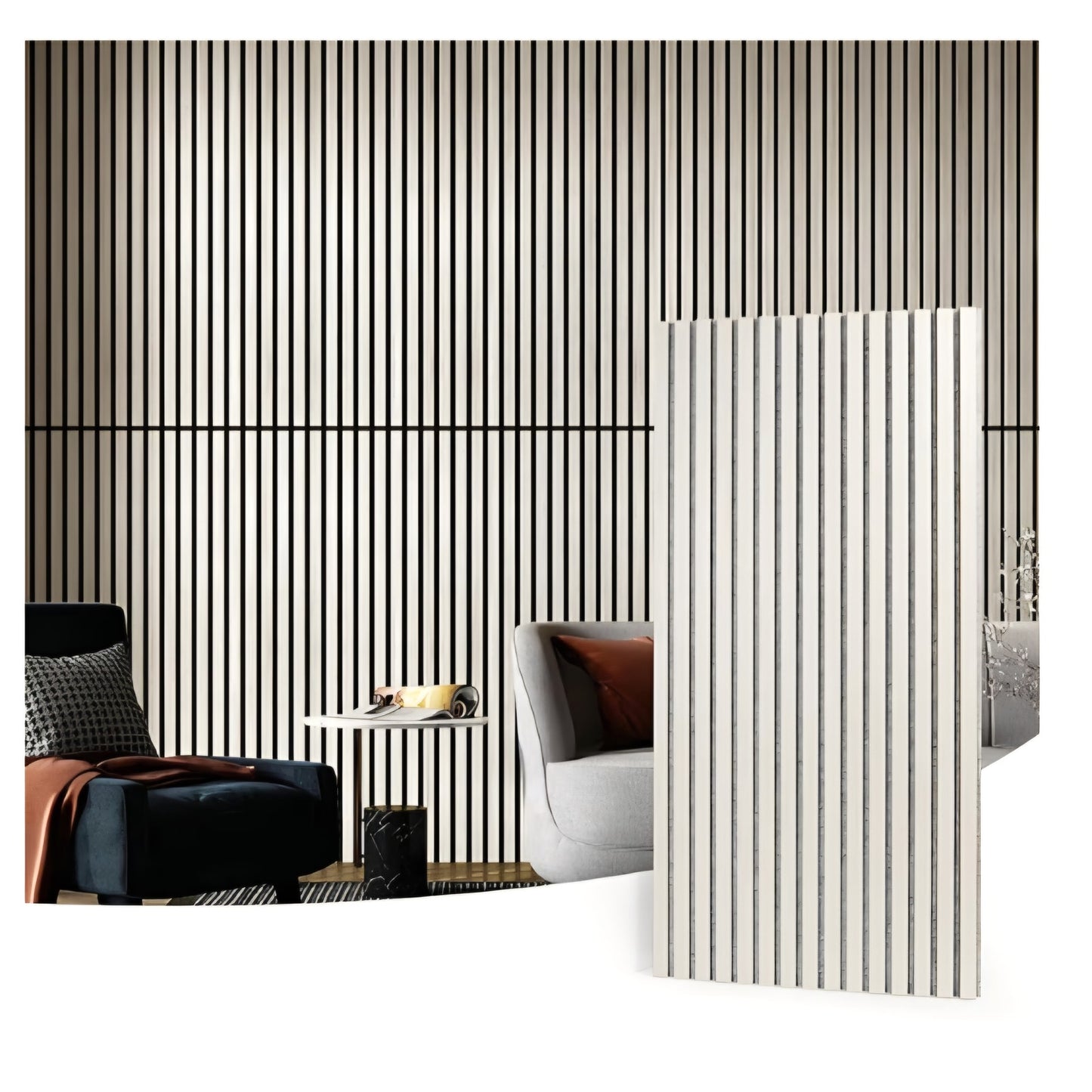 Art3d 2 Wood Slat Acoustic Panels for Wall and Ceiling - 3D Fluted Sound Absorbing Panel WHITE ELM