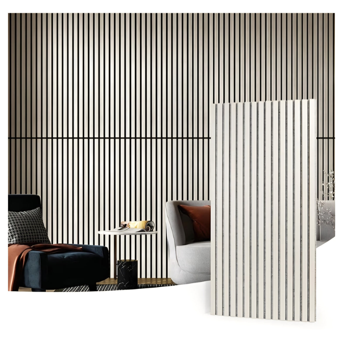 Art3d 2 Wood Slat Acoustic Panels for Wall and Ceiling - 3D Fluted Sound Absorbing Panel WHITE ELM