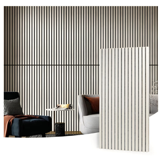Art3d 2 Wood Slat Acoustic Panels for Wall and Ceiling - 3D Fluted Sound Absorbing Panel WHITE ELM