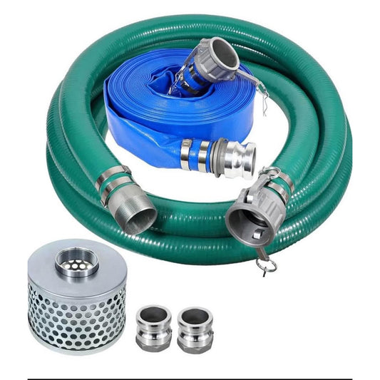 3 Inch Suction Hose Pump kit, Includes 3" x 65' Blue PVC Backwash Hose & 3" x 20' Green PVC Suction