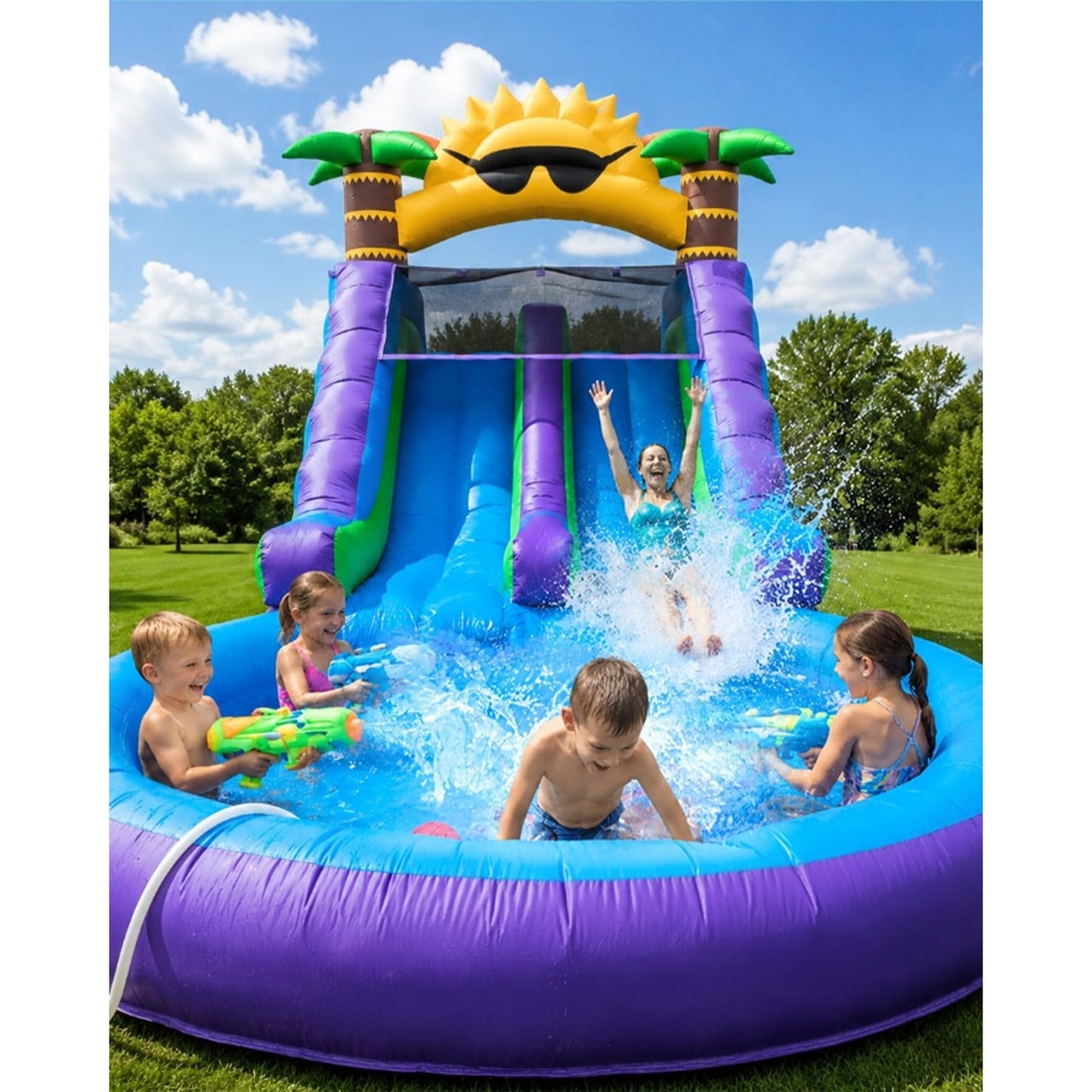 26FT Inflatable Water Slide for Kids & Adults, Full PVC, 1100W Blower, 1100W blower, 700 lb capacity
