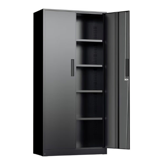 Black Metal Storage Cabinet, 72" Locking Steel Cabinets with 2 Door and 4 Adjustable Shelves