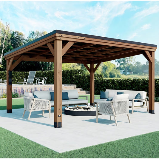 Backyard Discovery Arcadia 14' x 12' Cedar Wood Outdoor Gazebo Pavilion