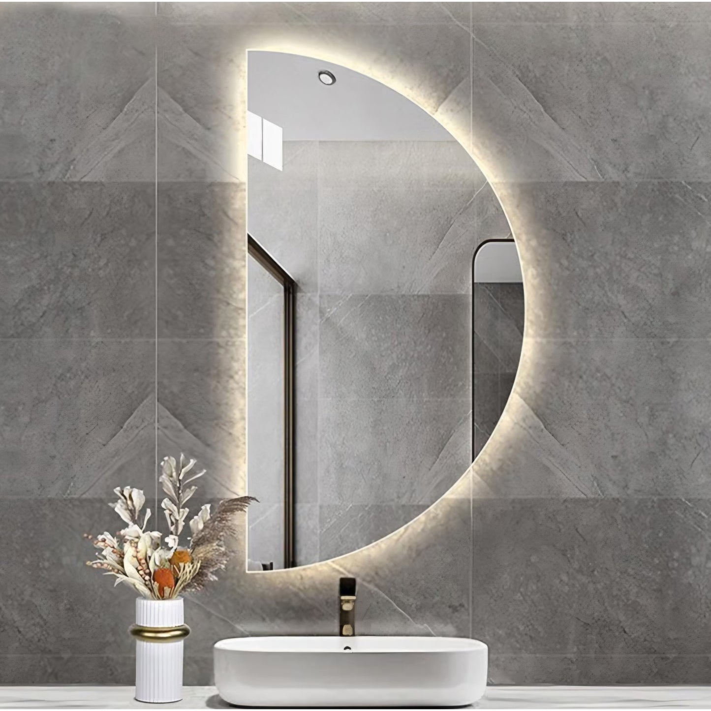 47in Half Moon LED Mirror for Bathroom,Semi Circle Wall Mirror,Smart Mirror