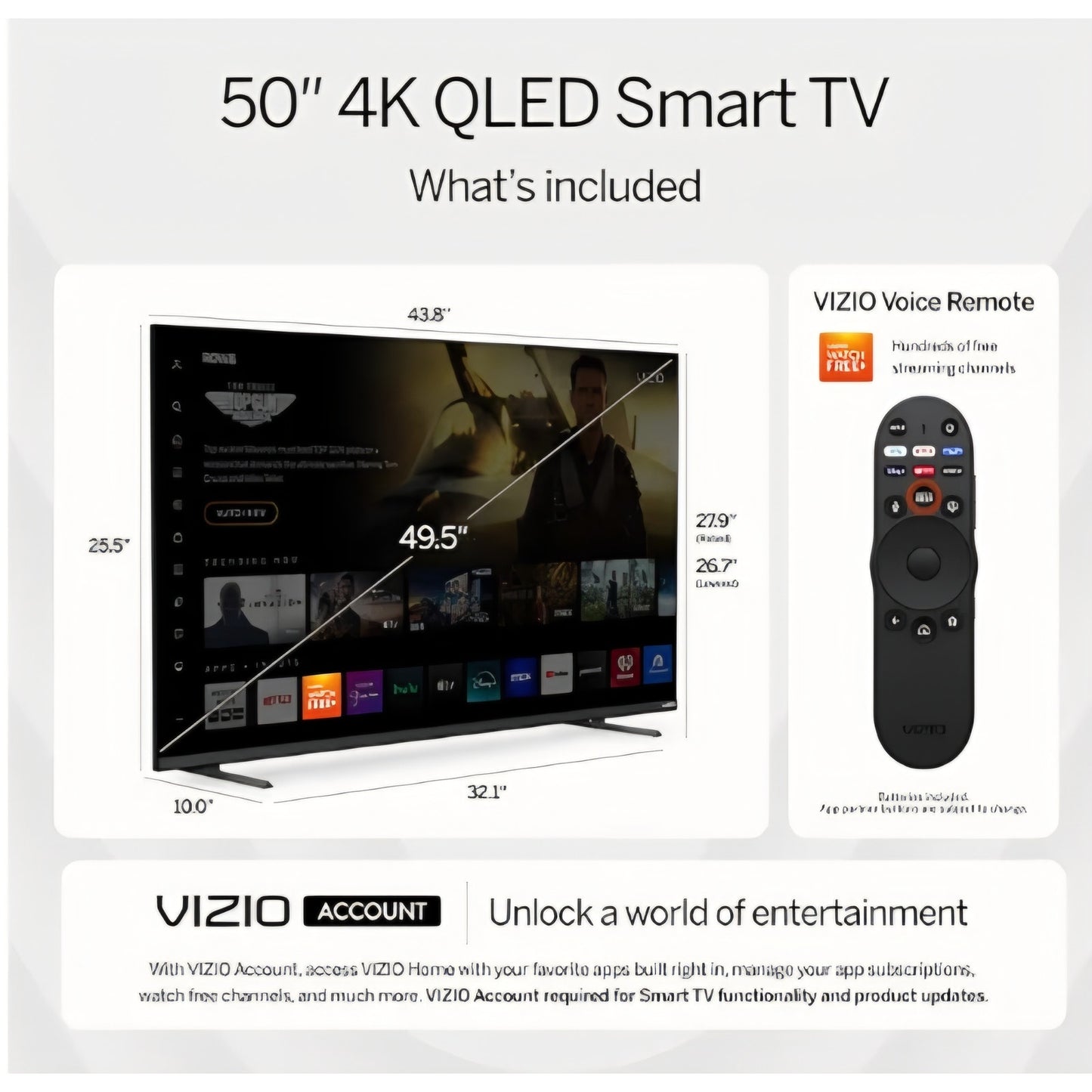 VIZIO 50-inch Quantum Pro 4K 120Hz QLED HDR10+ Smart TV with Dolby Vision, Active Full Array