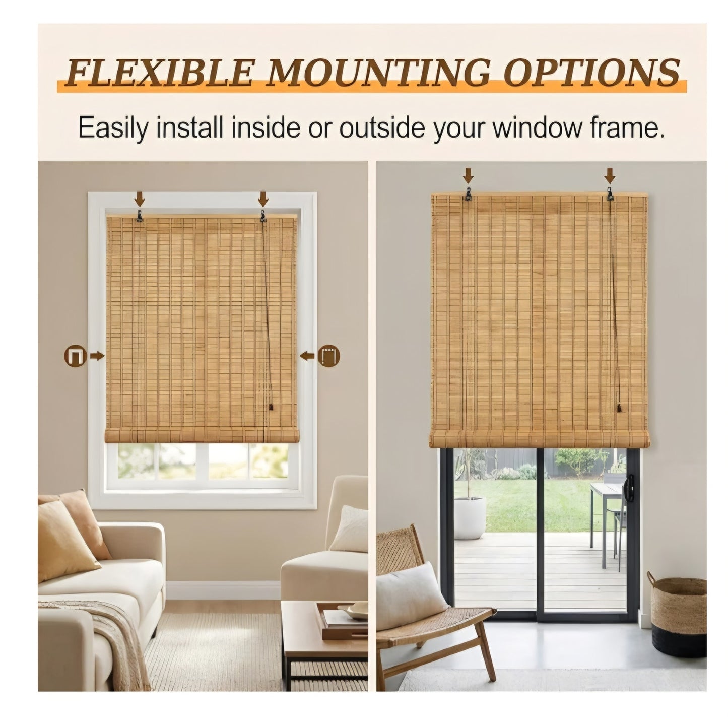 Bamboo Blinds for Interior Window, 70"W x48"H  Bamboo Shades for Indoor Windows