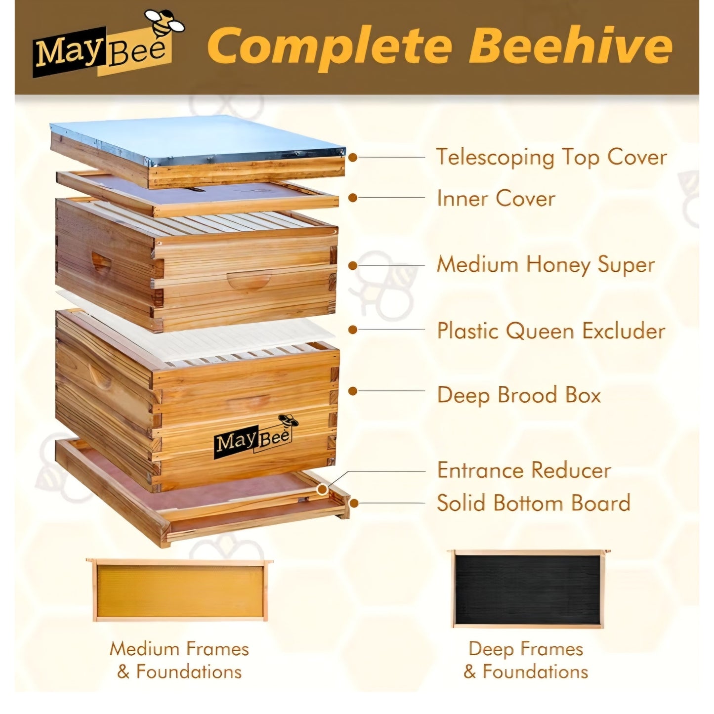 Beehive 10 Frame Bee Hives and Supplies Starter Kit, Bee Hive for Beginner