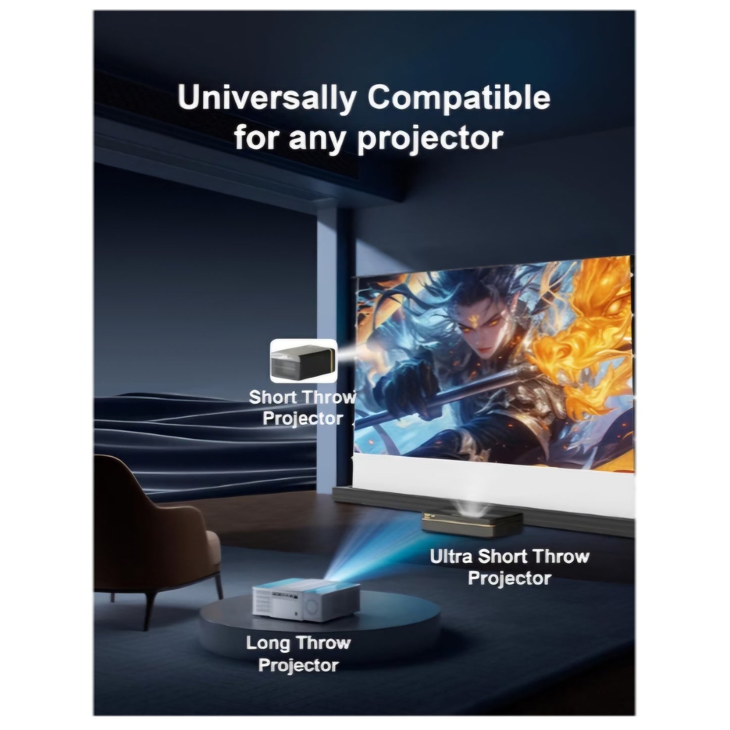 IN&VI 100" Matte White Floor Rising Projector Screen Motorized for UST Long/Standerd