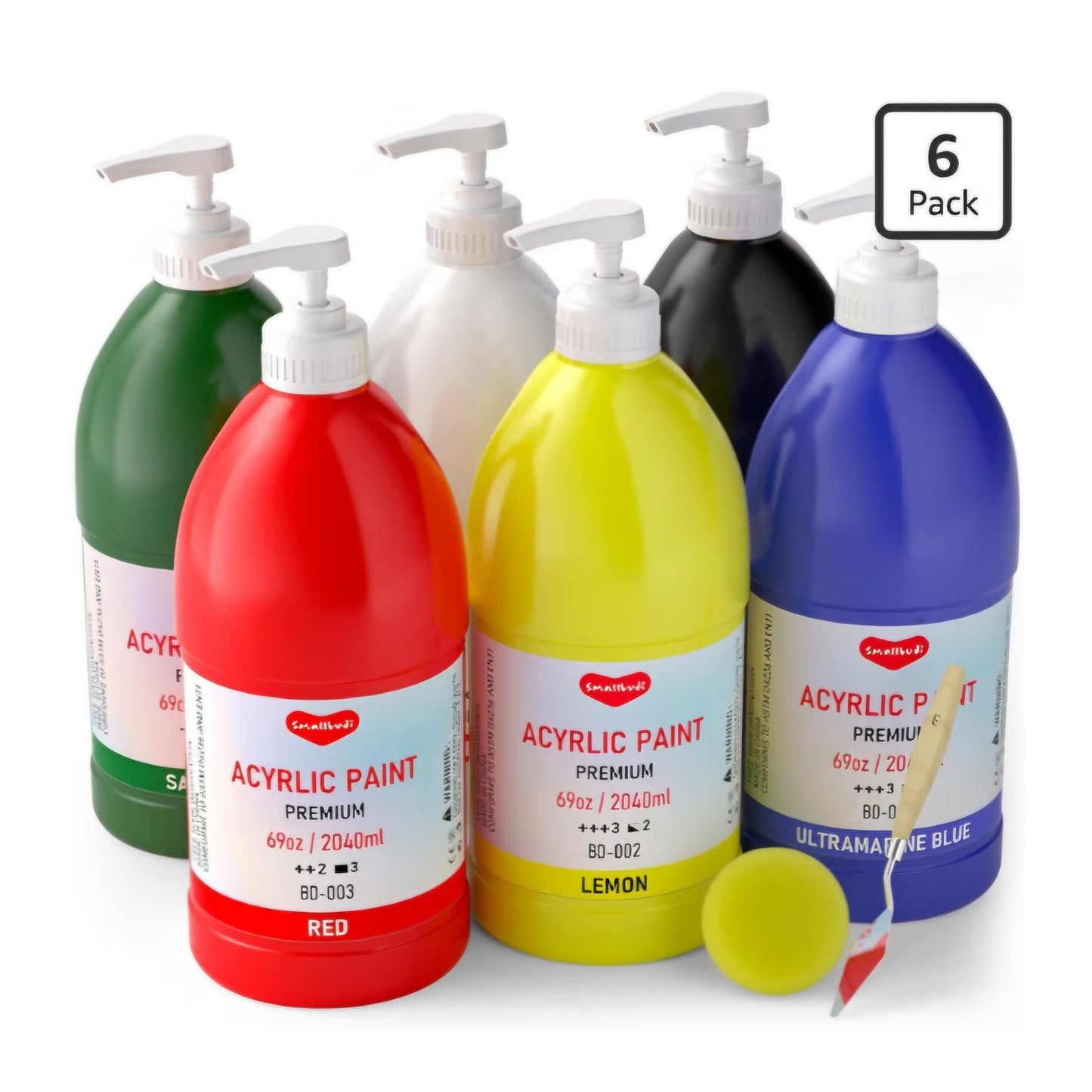 6 Colors Large Bulk Acrylic Paint Set 69oz/2040ml for Artists Rich Pigment Art Painting Supplies
