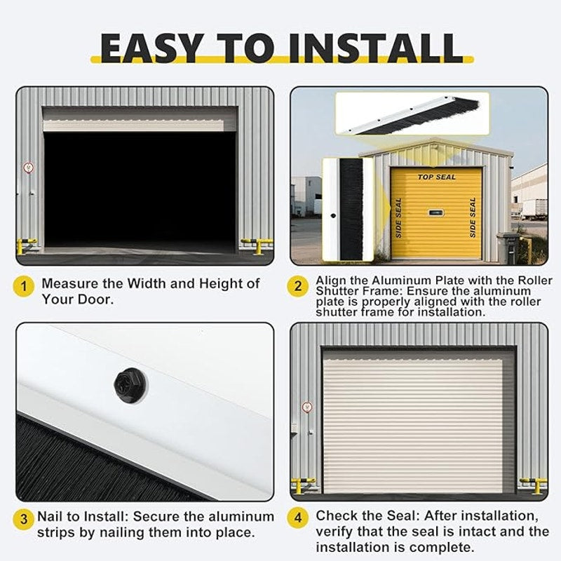 3" Garage Brush Seal Kit for Roll-up Doors 10x 8ft Heavy Duty Nylon Brush with Aluminum Track.Black