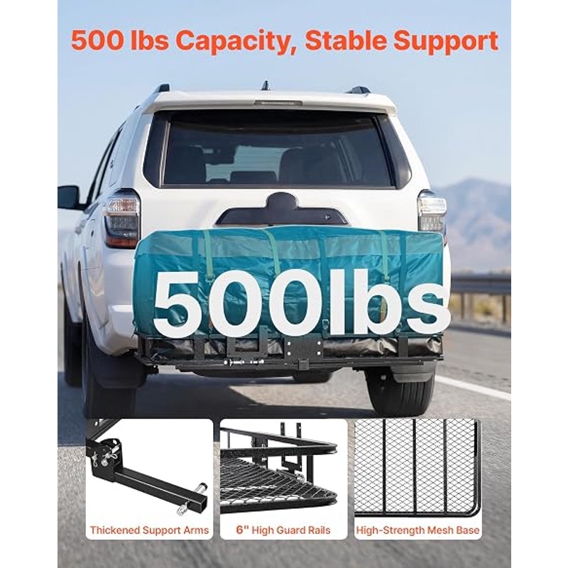 VEVOR Hitch Mount Cargo Carrier, 60" x 36" x 6" Folding Rear Luggage Rack Basket,  500LBS Capacity.