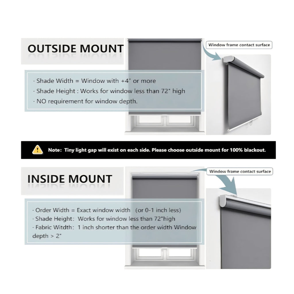 Cordless Roller Shades Blackout Blinds for Windows Room Darkening Rolled Up Shades with Spring System,