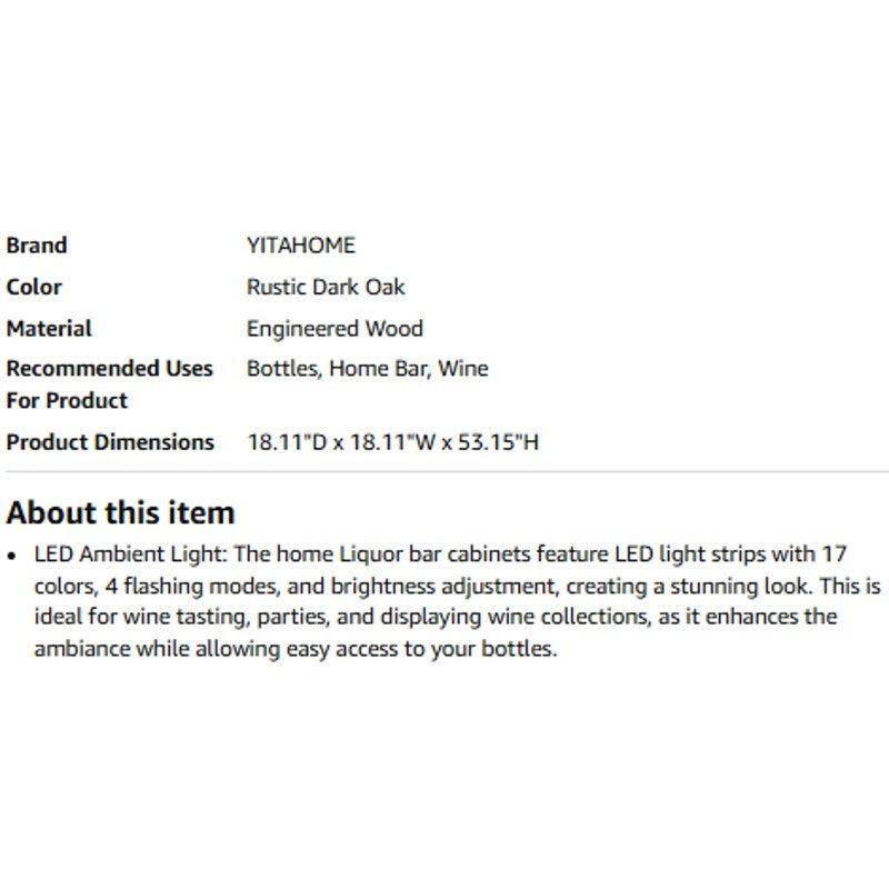YITAHOME 53" Farmhouse Corner Wine Bar Cabinet 4-Tiers Liquor Cabinets with LED Lights and Glass Do