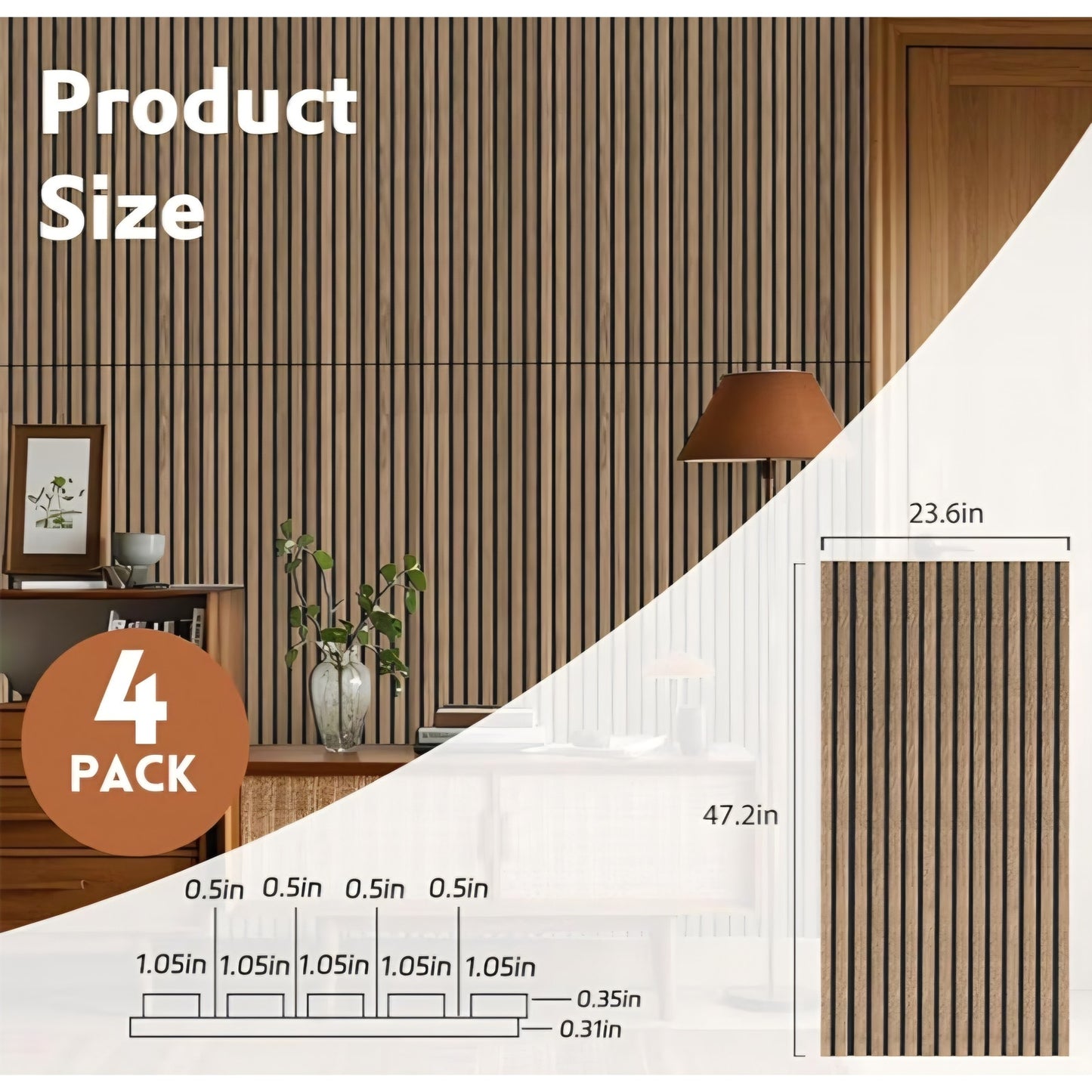 Wood Panels for Wall, 47.2"×23.6" 4 Pack (Natural Walnut)