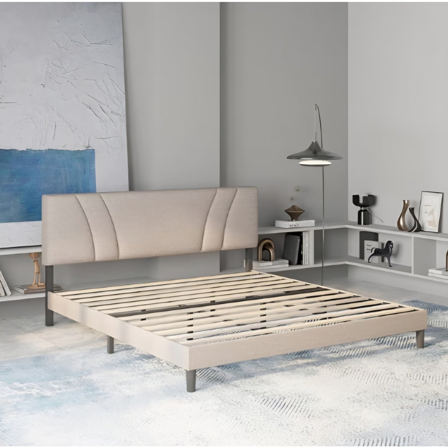 Avenco King Bed Frame, Upholstered Platform Bed Frame with Adjustable Headboard