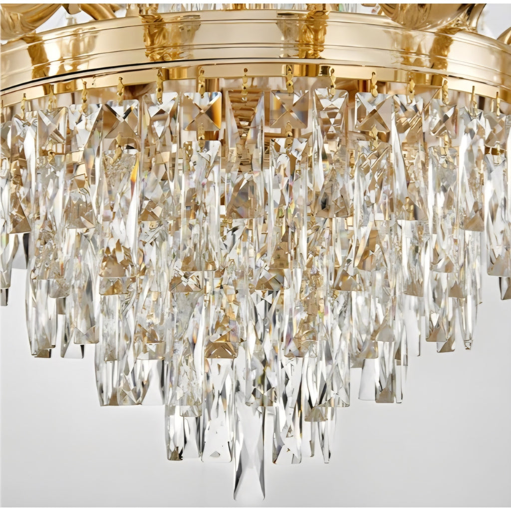 Gold Crystal Contemporary Chandelier Foyer Entryway Lighting, 2-Tier Large Foyer