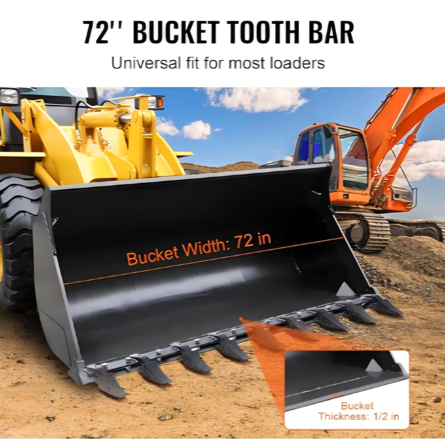 Bucket Tooth Bar, 72'', Heavy Duty Tractor Bucket 9 Teeth Bar for Loader Tractor Skidsteer