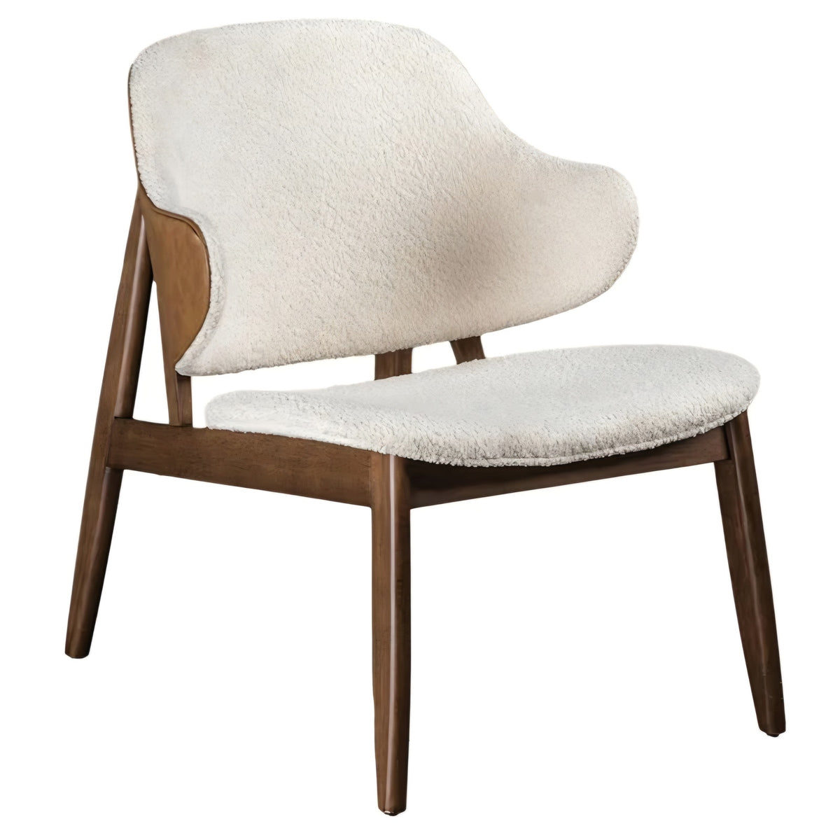 Modern Mid-Century Accent Chair with Wingback Walnut/Beige - Engineered Wood Fabric Solid Wood